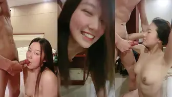 被男友操的心花怒放的【小骚货-下篇】笑着很开心，酒店后入长发锥子奶妹妹，多角度拍摄，最后口爆一嘴