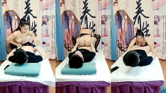 骚技师勾搭男客户，床上按摩黑丝情趣撩起衣服漏出奶子调戏小哥的大鸡巴，床上激情抽插草的好猛让小哥射一逼